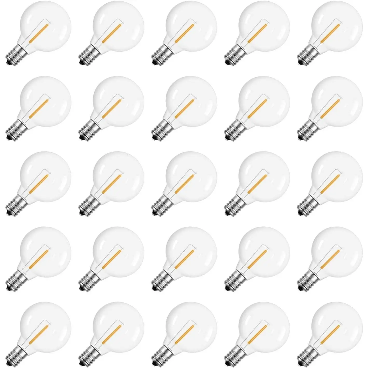 G40 1.57 Inch Led Replacement Light Bulbs, E12 Screw Base Shatterproof LED Small Globe Light Bulbs for Outdoor String Lights, 1Watt Equvalent to 5 Watt Incandescent Bulbs, Warm White, 25Pack