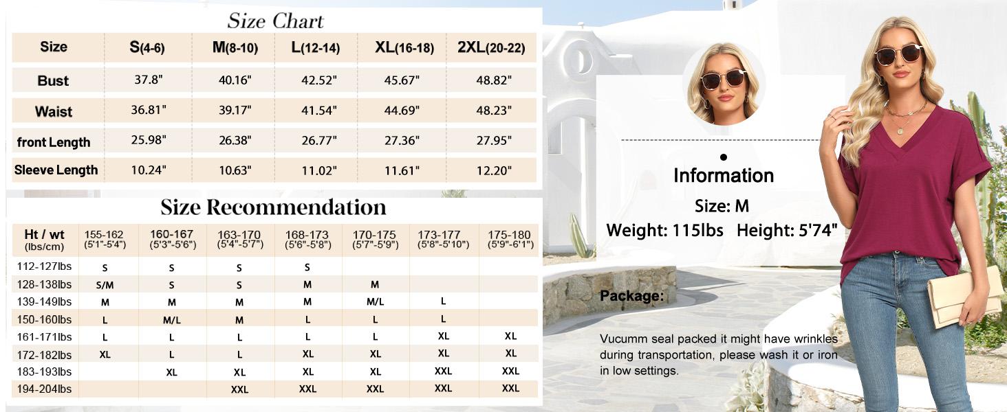 WIHOLL 3/4 Length Sleeve Womens Tops V Neck Casual Tunic Tops Basic Shirts Loose Fit Blouse