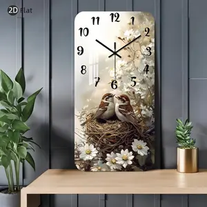 1 piece acrylic silent wall clock - 2D flat design, bird's nest and white flower pattern, powered by AA batteries (batteries not included), suitable for decoration in kitchens, bedrooms, living rooms, and staircases, durable acrylic construction, 2D flat