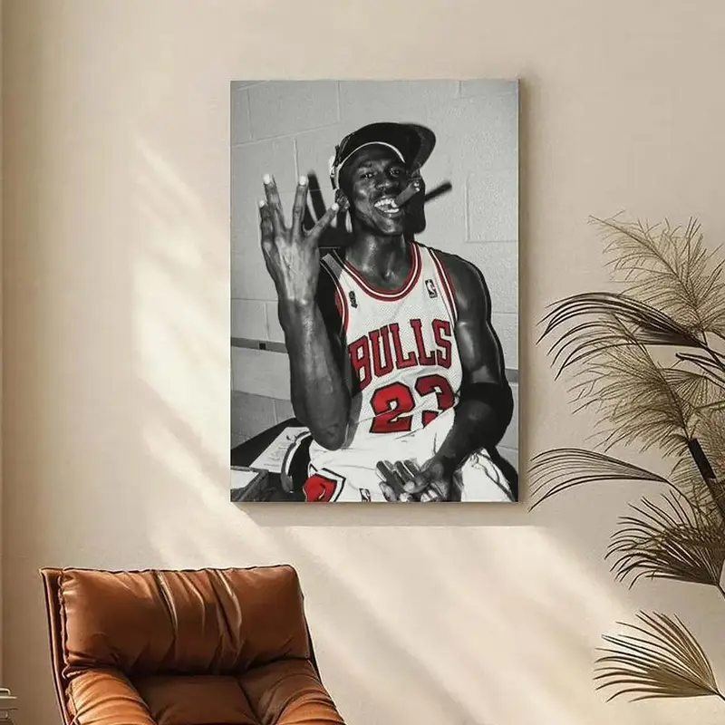 Artistic Michael Jordan Basketball Painting Poster - 1-Piece Minimalist Wall Art Print, Waterproof, Fade-Resistant, Solid Wood Frame, Hangable Bars, Room Decor Accessories for Men's Home & Dorm Decoration