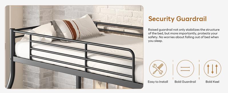 Bunk Beds Twin Over Full Size, More Sturdy Heavy Duty Metal Bunk Bed with Angled Ladder for Teens and Adults, Used for Spaces-Saving, Apartment or Dorm, Noise Free & Easy Assembly, Black