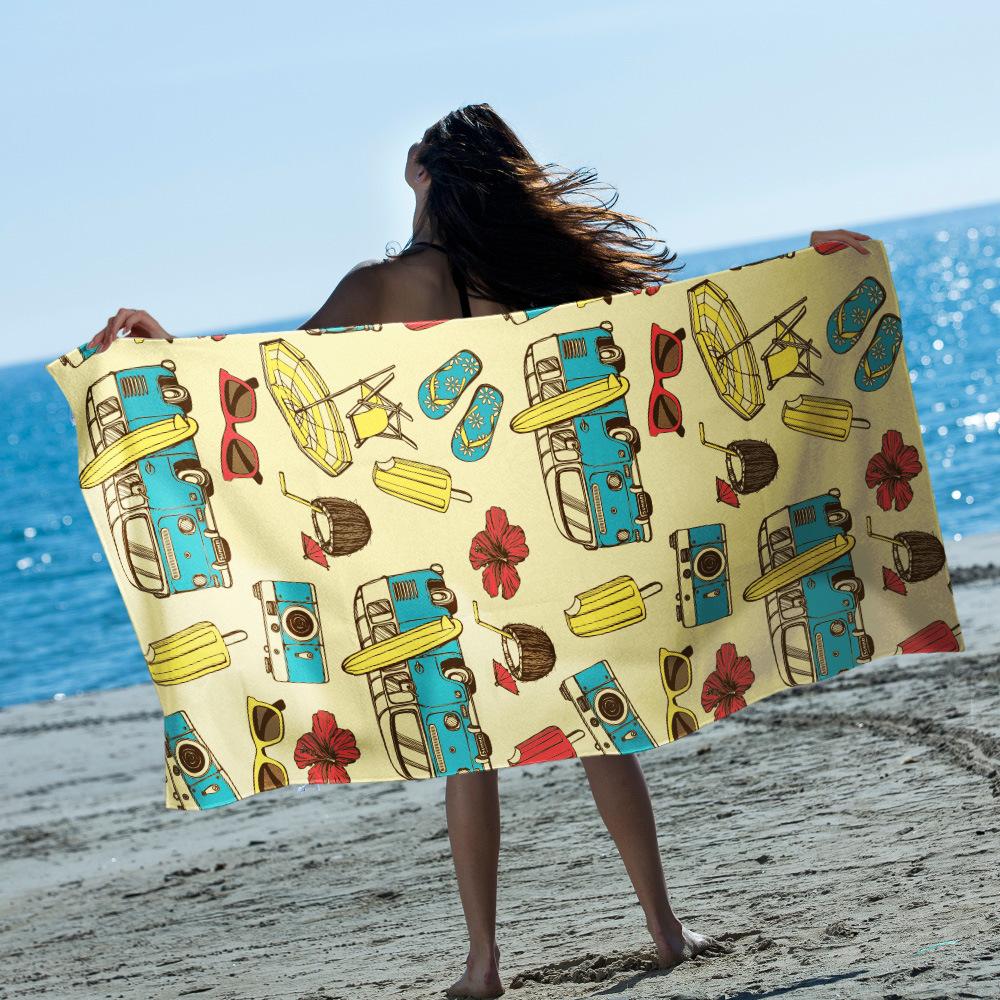 Quick-drying printed beach towel Adult microfiber seaside sunscreen absorbent towel Outdoor swimming bath towel