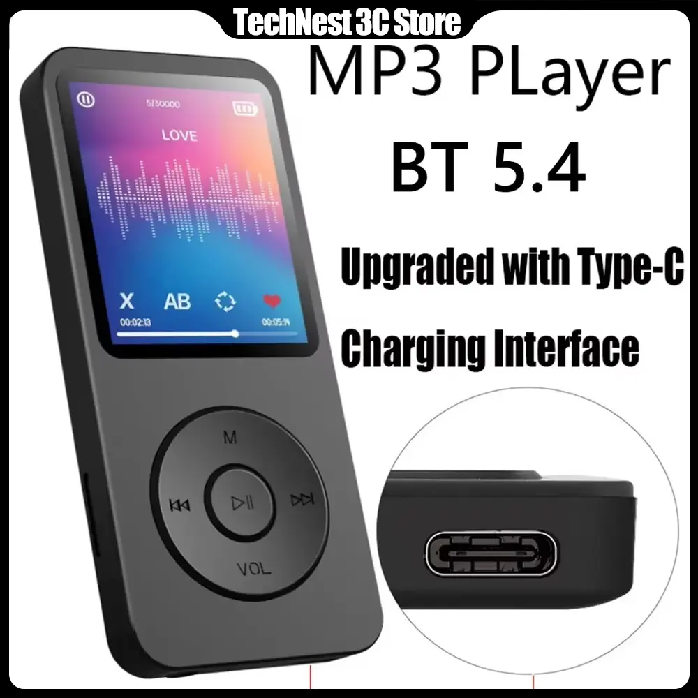 Portable MP3 Player 1.8 Inch Walkmen Type-C Bluetooth 5.4 Compatible E-Books Recording Sports MP4 FM Radio Music Player