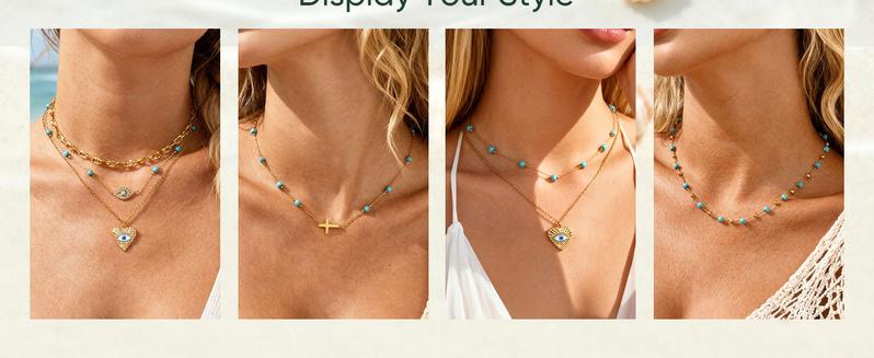 Gold Evil Eye Turquoise Necklace - 14K Gold Plated Turquoise Beaded Necklaces,Non Tarnish Golden Lucky Protection Western Jewelry,Trendy Boho Evil Eye Choker Gifts for Women Girlfriend Sister Wife