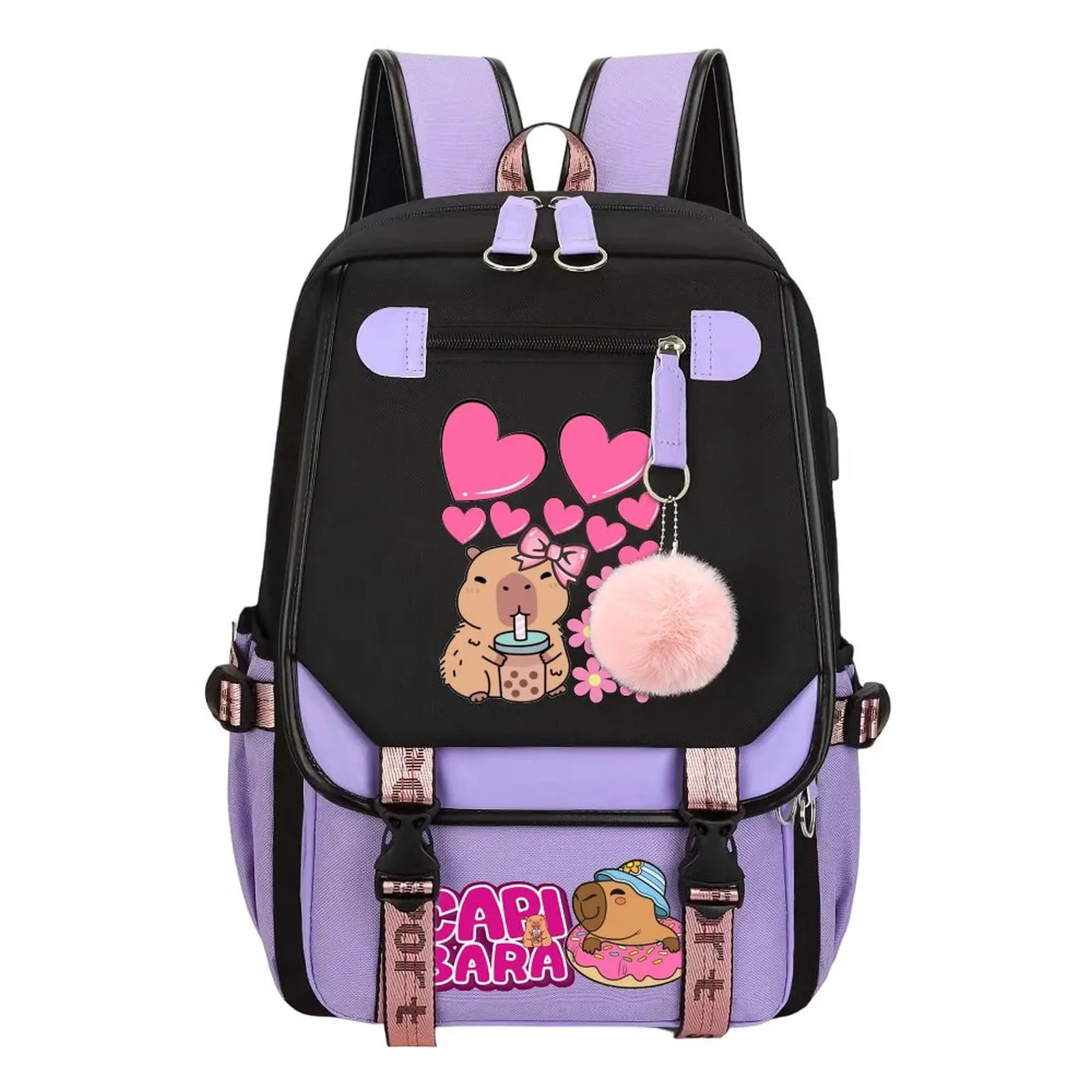Capybara Print Backpack for Teens, Large Capacity Cotton Laptop Bag for School, Camping & Commuting, One Size, Birthday