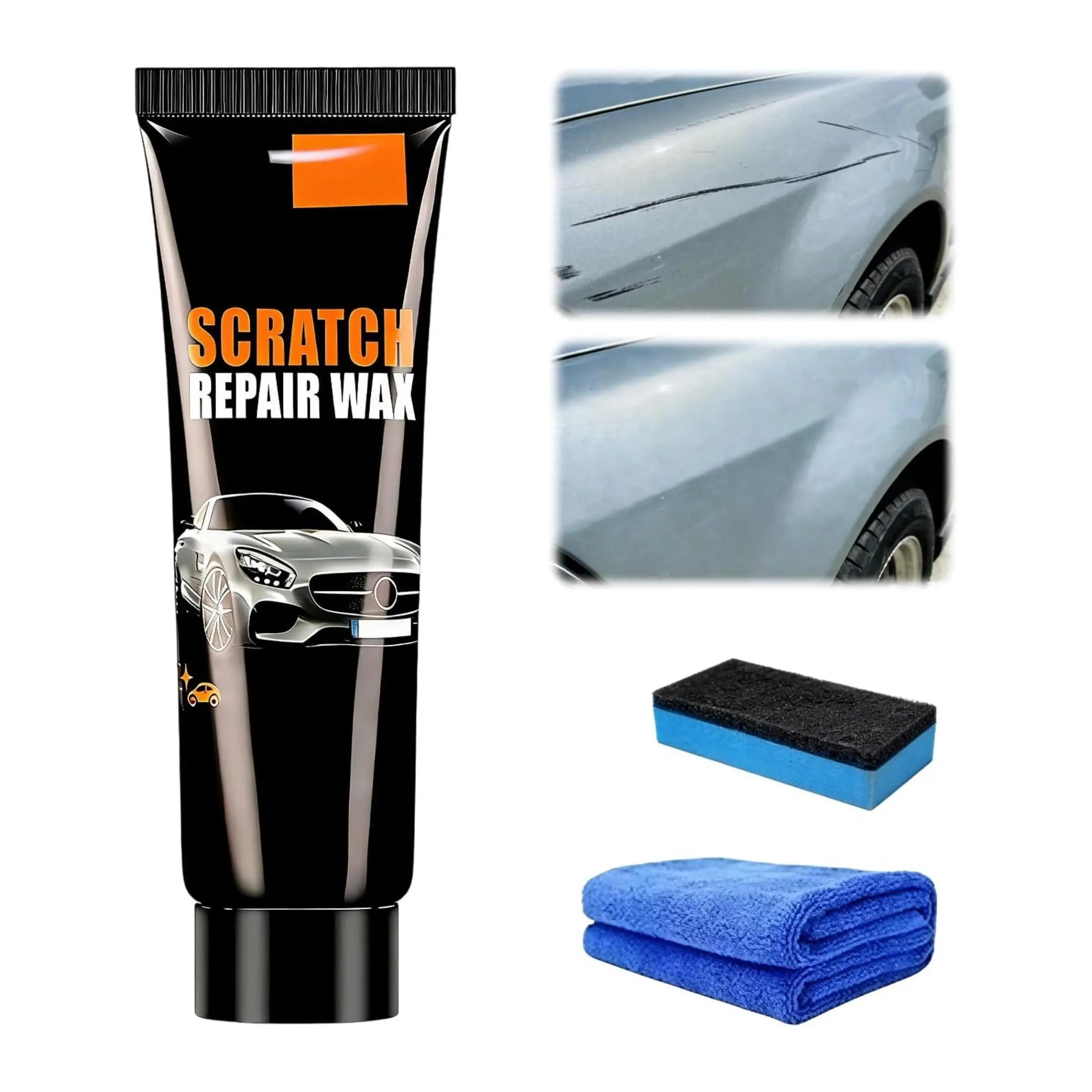 Car Scratch Remover Wax, Universal Premium Polishing Compound for Deep Scratches, 4 fl oz (120 ML), with Sponge and Cloth,scratch removal wax