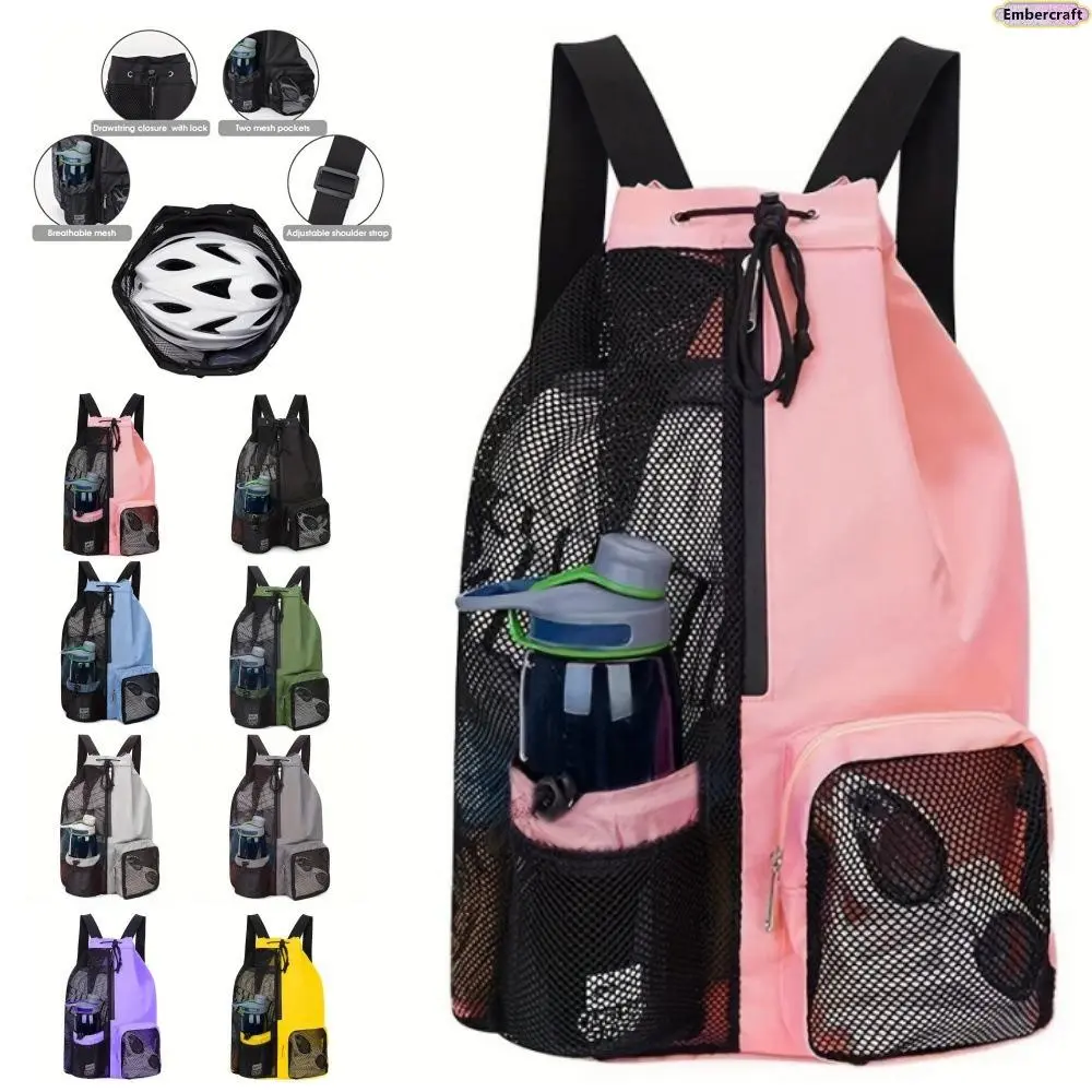Women's Mesh Drawstring Backpack with Wet-Dry Compartment - Lightweight Beach Bag for Pool, Travel, and Swimming Accessories, Wet Stays Separate, Drawstring Top, Female, Lightweight Fashion Accessory Sets, Multi-Compartment Fashion Accessory Sets