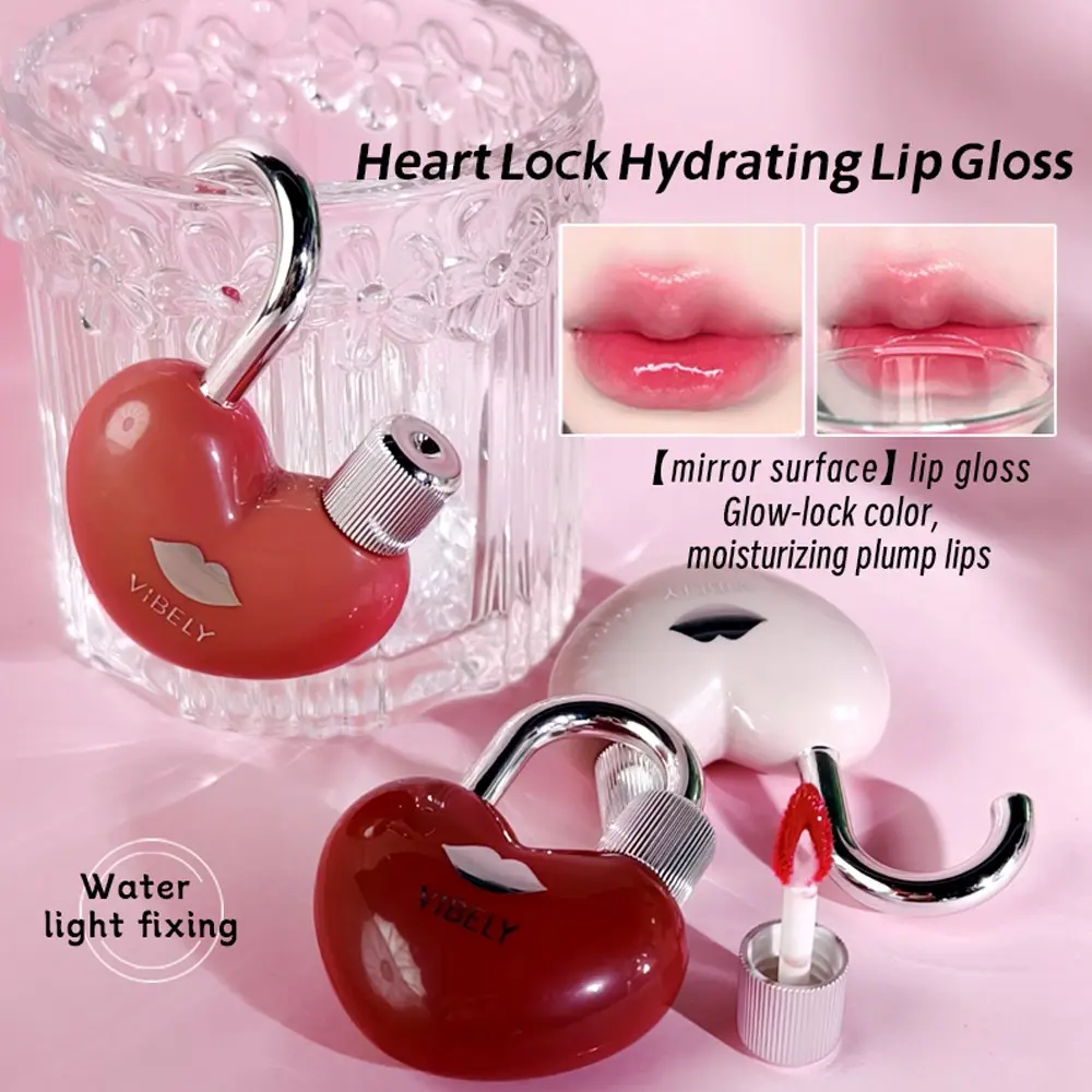 Heart Lock Hydrating Moisturizing Lip Gloss, Cute Mini Pendant, Shimmering Pearl Lip Balm, Nourishing Smooth Texture, Long-Lasting Mirror Finish, Quick-Dry Liquid Lipstick, Glossy