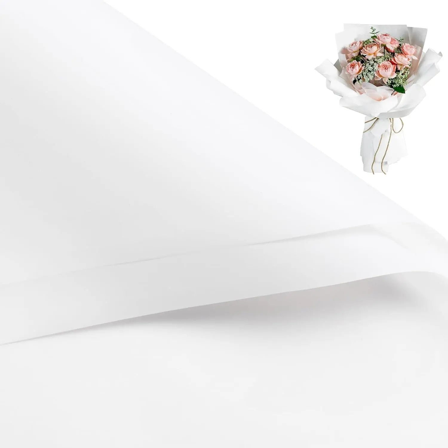 20 Square Sheet Flower Wrapping Paper - 22.4x22.4 in Pure White Water-Resistant Floral Bouquet Wrapping Supplies for Wedding, Birthday Gift DIY