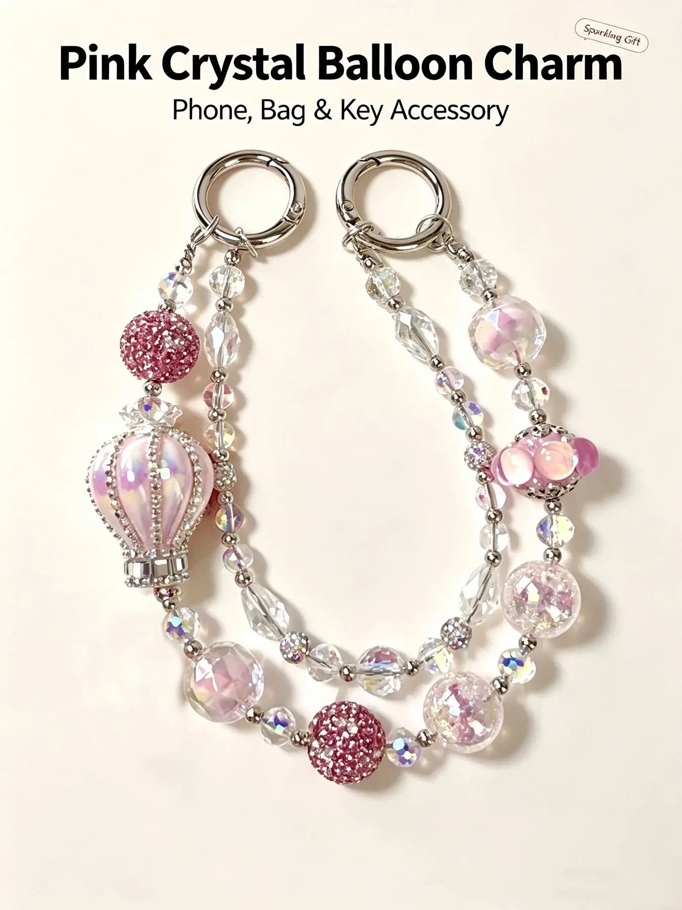 New fashion hot air balloon-style heavy shining crystal bag keychain, handheld hanging cord, wrist strap, chain strap, anti-loss feature.
