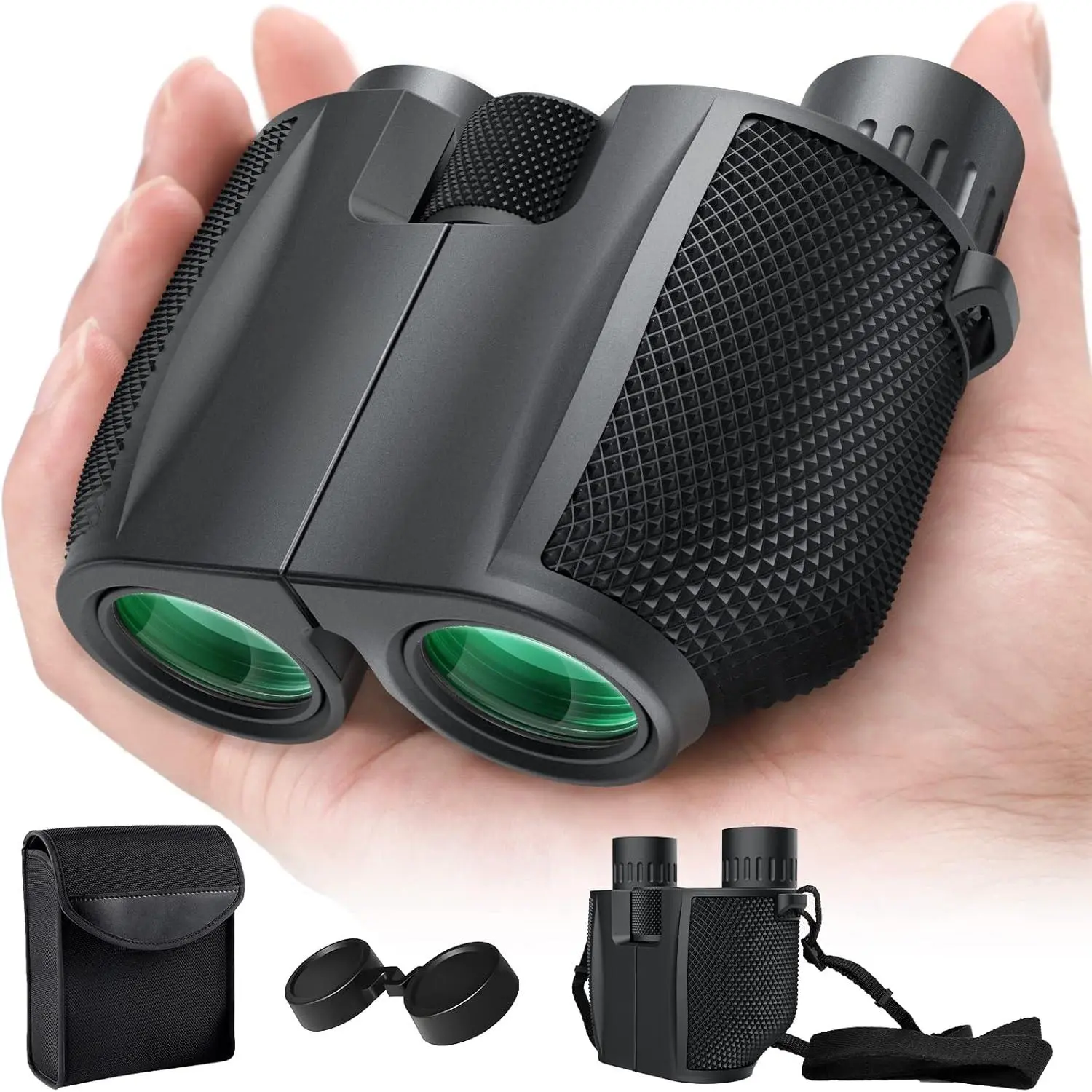 10x25 Compact Binoculars for Adults Kids, BAK4 FMC Easy‑Focus Small Lightweight Binoculars with Case & Strap for Bird Watching Cruise Travel Hunting Sports