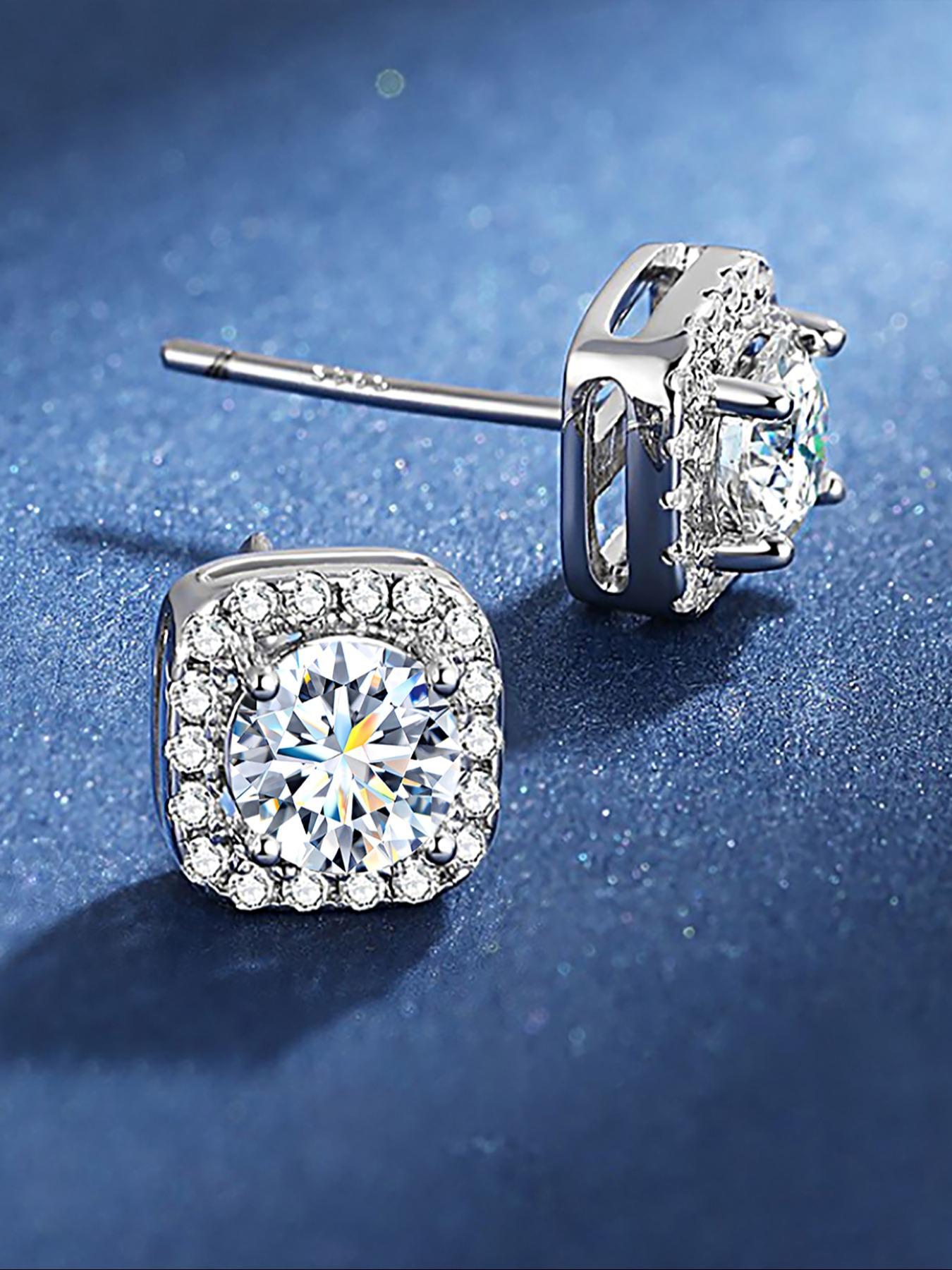 S925 Sterling Silver Square Shaped Zircon Stud Earrings, Fashion Jewelry for Party, Daily Clothing Decor, Trendy All-match & Exquisite Jewelry for Gift