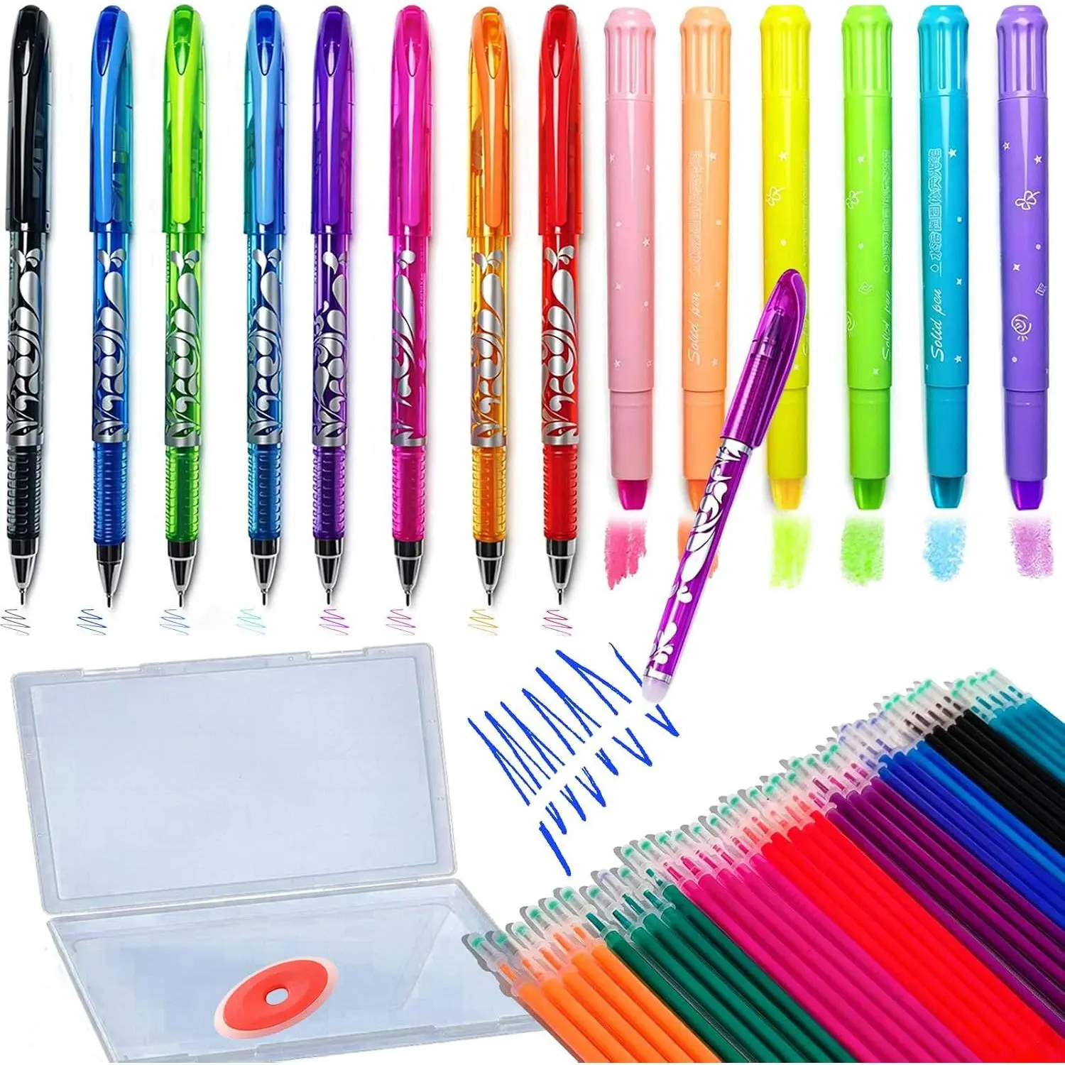study supplies Set with Erasable Gel Pens & Wax  Highlighter | 55 count Aesthetic Highlighter and Gel Erasable Pen set with Case, for  Study Planner Notes Journaling School Book Supplies