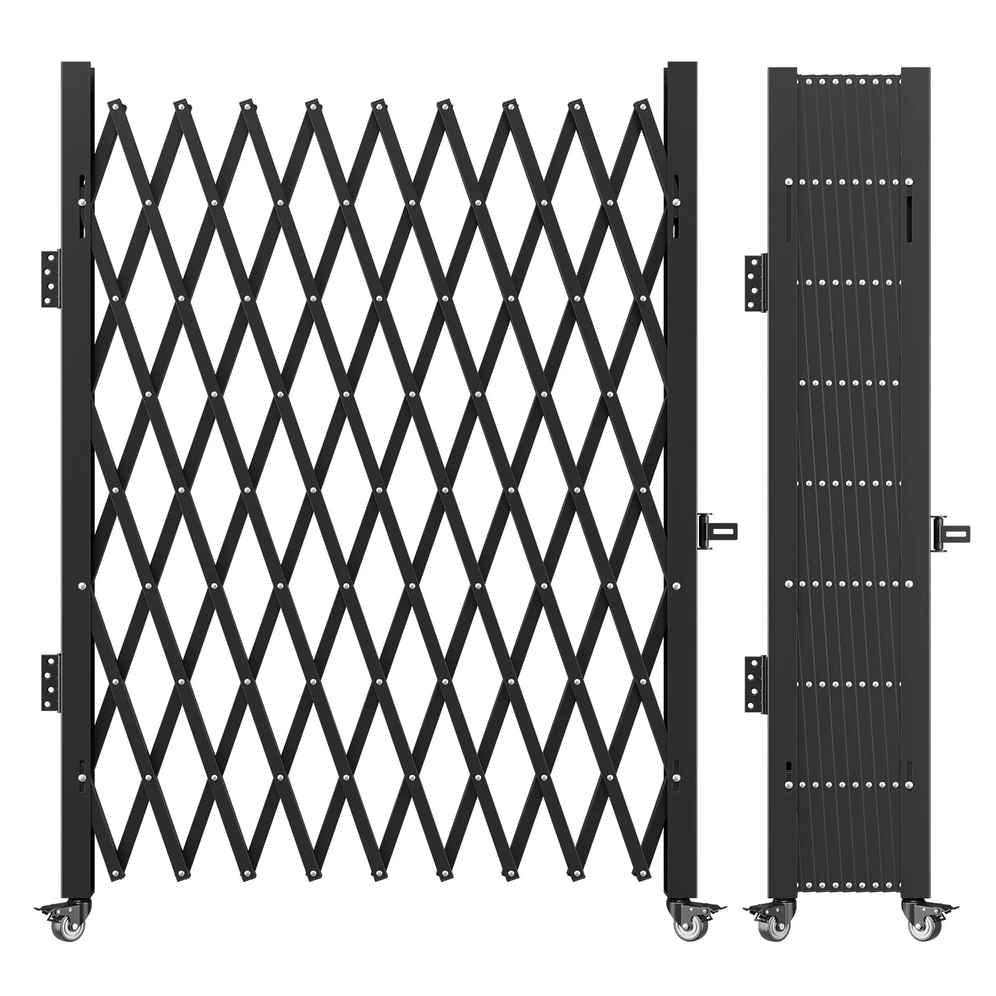 VEVOR Single Folding Security Gate, 7.25 ft Hx 7.8 ft W Folding Door Gate, Steel Accordion Security Gate, Flexible Expanding Security Gate, 360 Rolling Barricade Gate, Scissor Gate/Door with Padlock