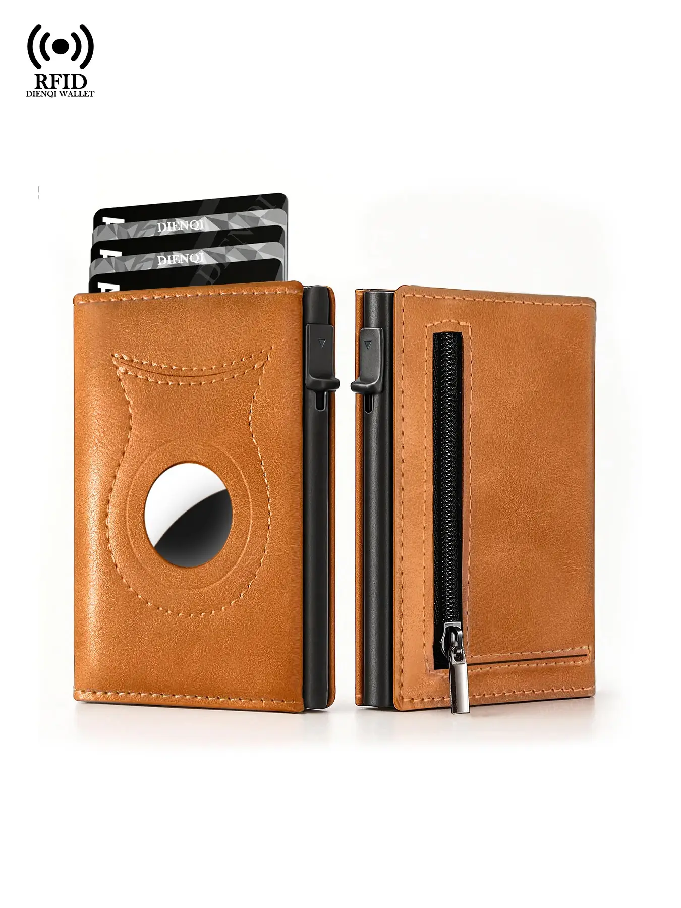 DIENQI Air Tag Wallet for Women,RFID Technology Credit Card Holder with Minimalist Wallet for Women for Apple Airtag Slim Metal Smart Pop up Card Case,Bank Card Holder with Magnetic Closure,ID Window, Coin Purses with Zipper,Birthday Gifts