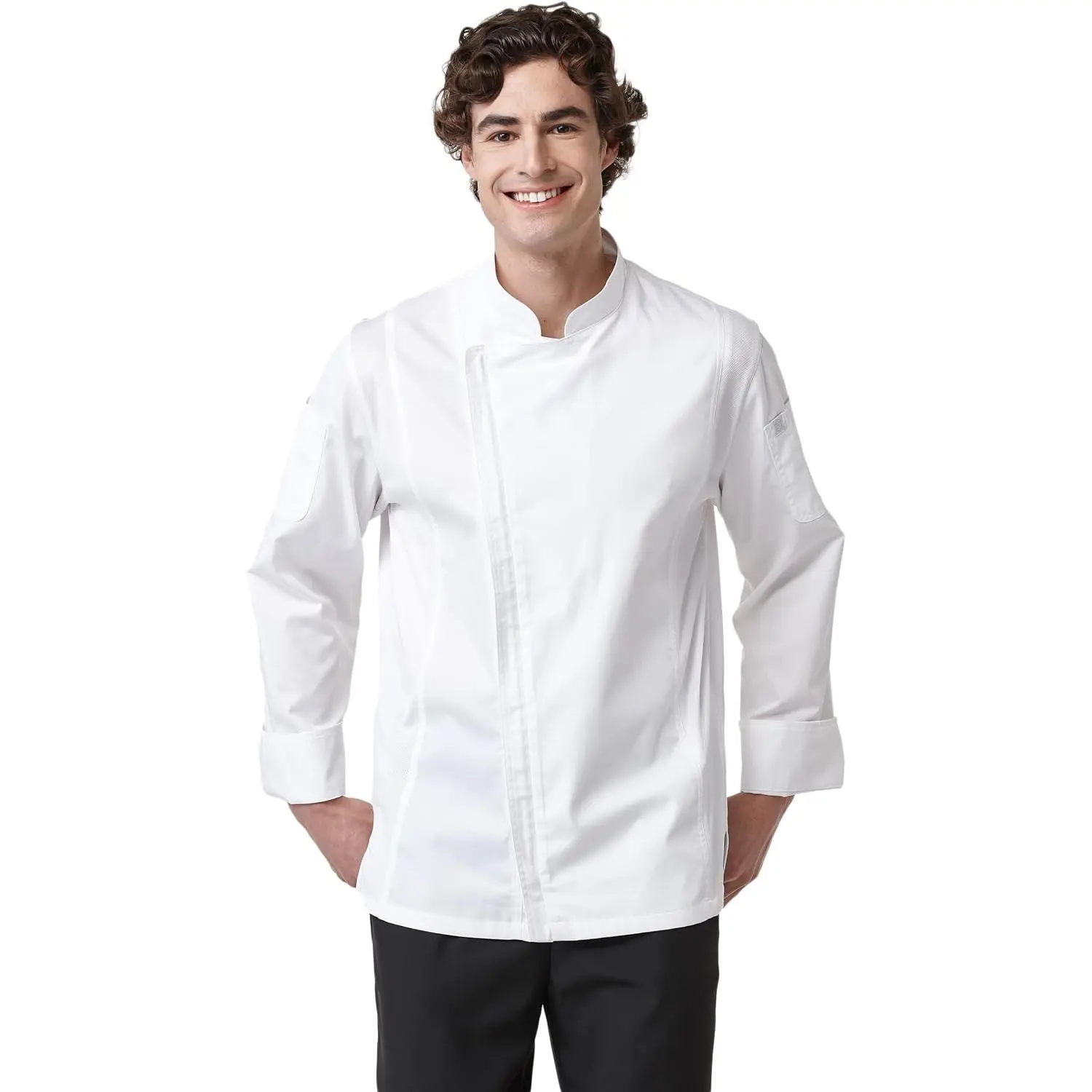 Men's Classic Long Sleeve Chef Coat Uniform - Lightweight Menswear Jacket with Zipper, Durable Fabric (2947SJM), Uniforms
