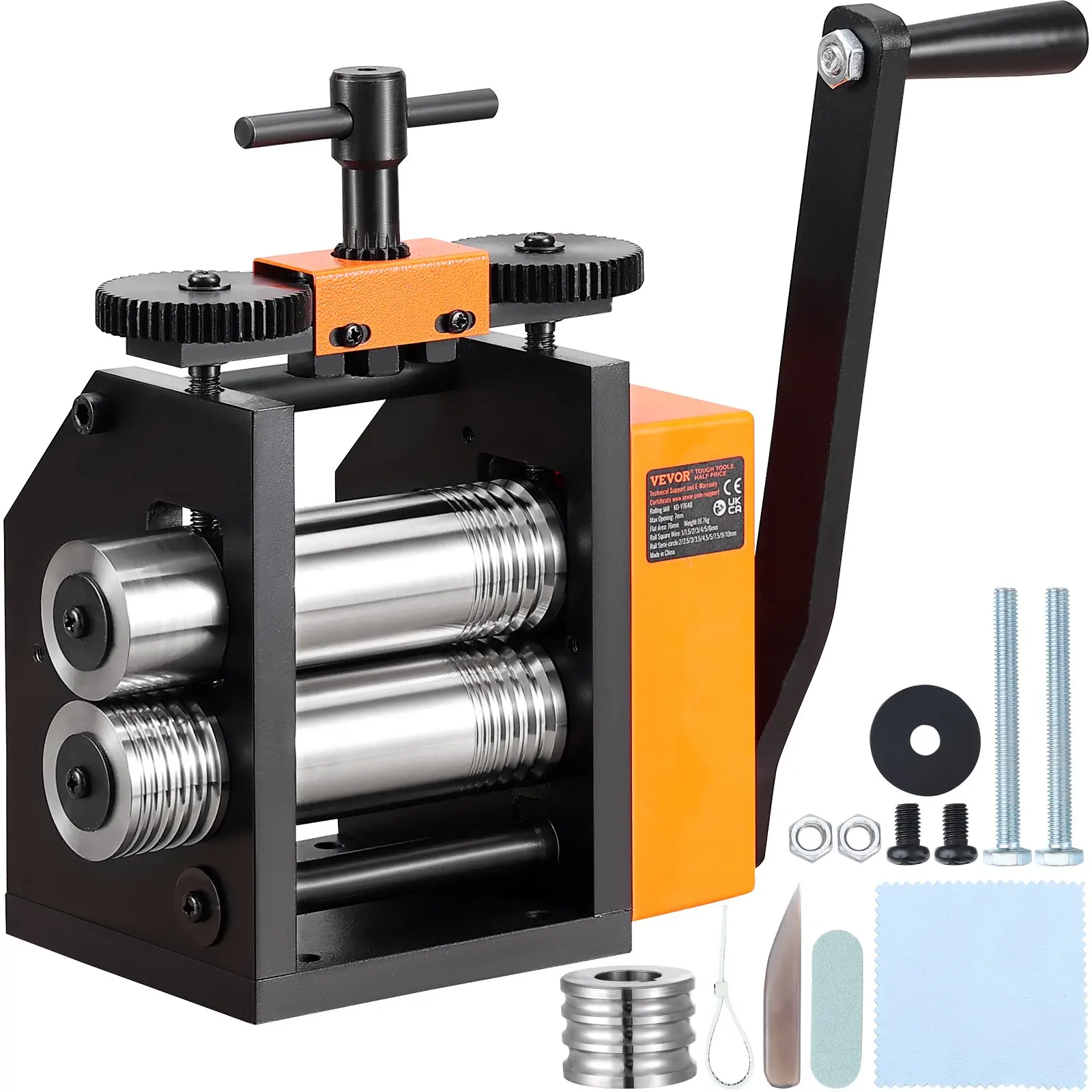 【DealsForYouDays】VEVOR Rolling Mill, 3"/76 mm Jewelry Rolling Mill Machine, 1: 2 Gear Ratio, 3-in-1 Multi-function Rolling Mill, 0.1-7mm Press Thickness for Metal Jewelry Making Sheet Square Wire Semicircle Pattern