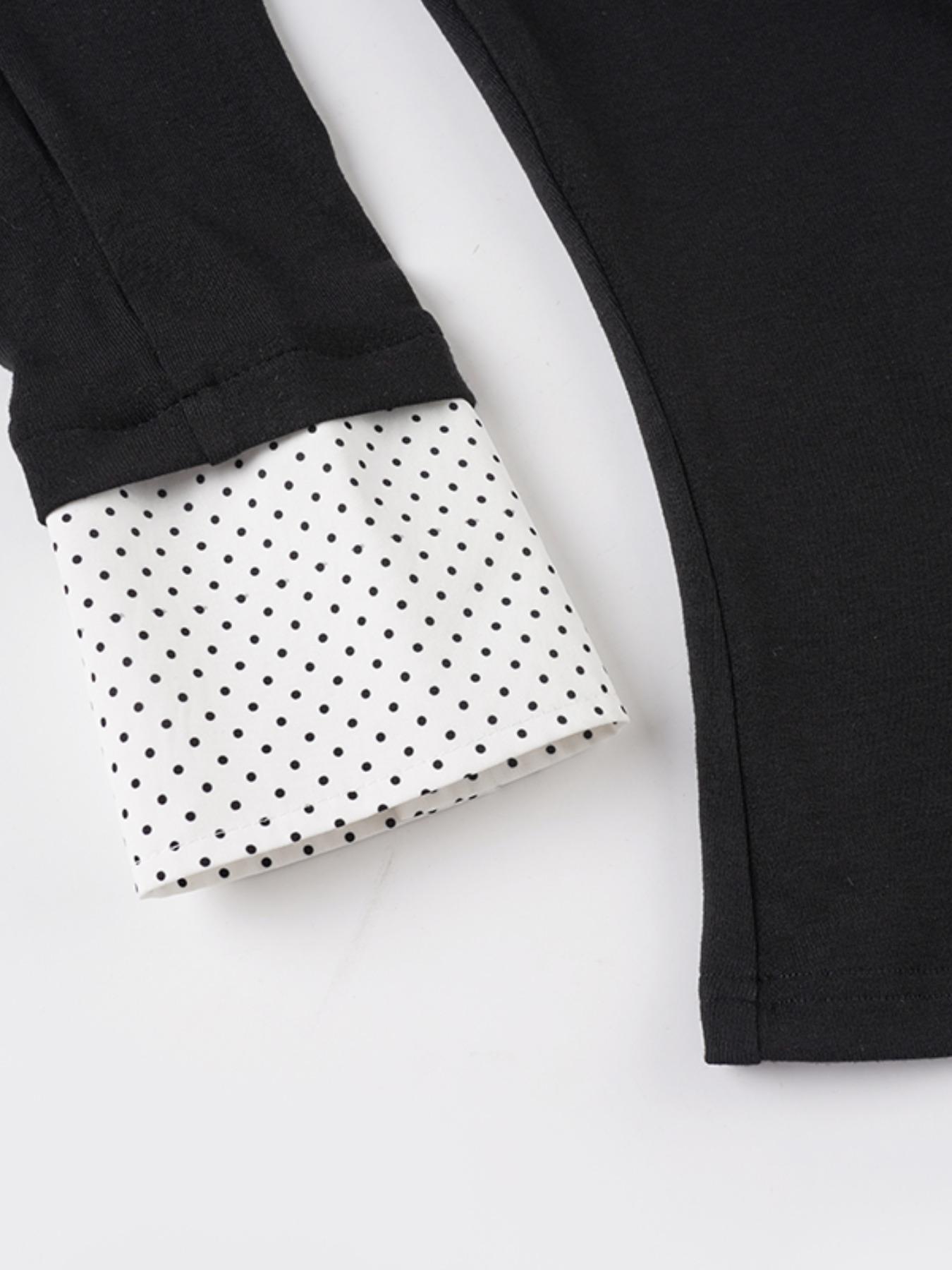 Women's Polka Dot Colorblock Slim-Fit Long Sleeve Top, Spring & Fall Casual Wear, Basic Commuter Style, Moderate Fabric Thickness