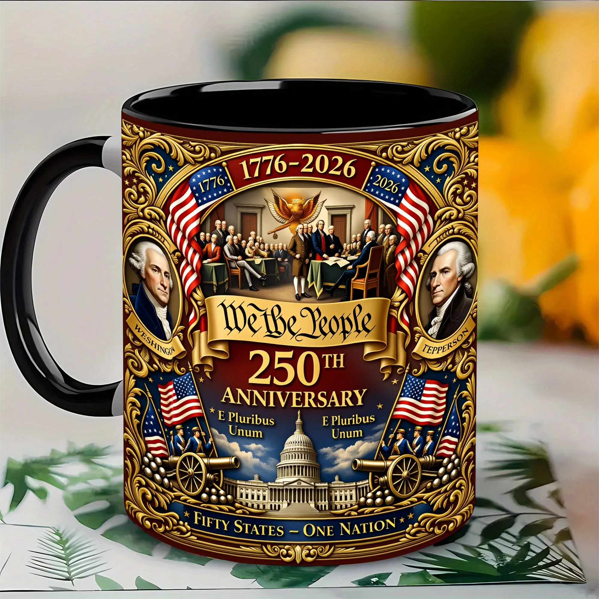 1pc 250th Anniversary American Independence Mug - Vintage Patriotic Ceramic Cup with Suitable for Home & Office Use, 11oz Tumbler for Tea/, Gifts for Men & Women, Independence Day Celebration, Historical Design for Daily Beverage Use