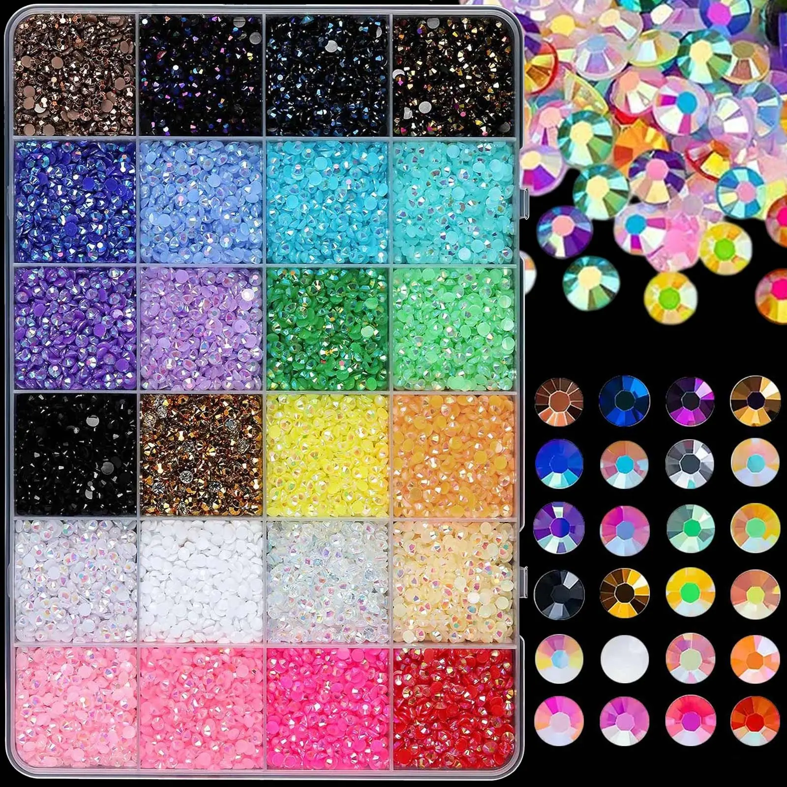 10000Pcs Resin Jelly Rhinestones, White Pearl & AB Color Flatback Gems for Nail Art, Crafts, Tumblers, Shoes, Clothing, DIY Bedazzling Accessories