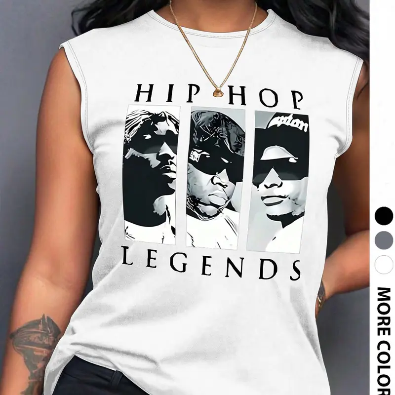 Women's Summer Casual Loose-Fit Vest, Loose Knit Tank, Hip Hop Legend Figure Print Graphic, Soft Comfortable, Thin Knit Fabric, Perfect for Leisure Wear