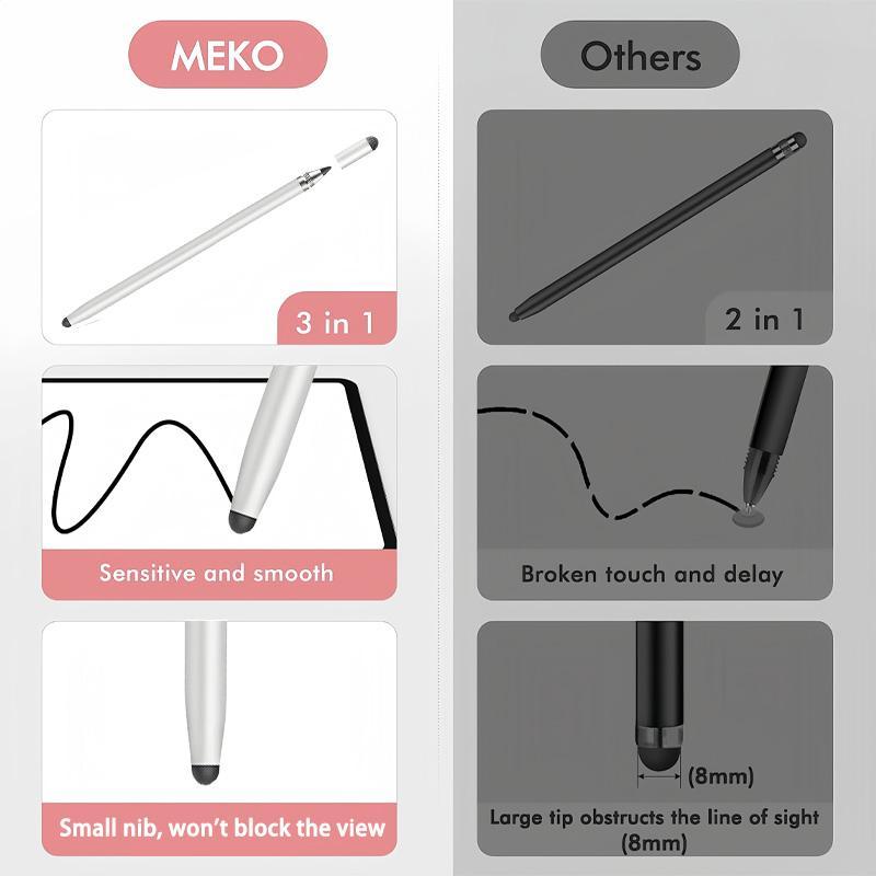 3 in 1 Stylus Pen, Multifunctional Stylus Pen with 4 Replacement Nibs, Universal Stylus Pen for Samsung/Microsoft/Android/Smartphone Tablet