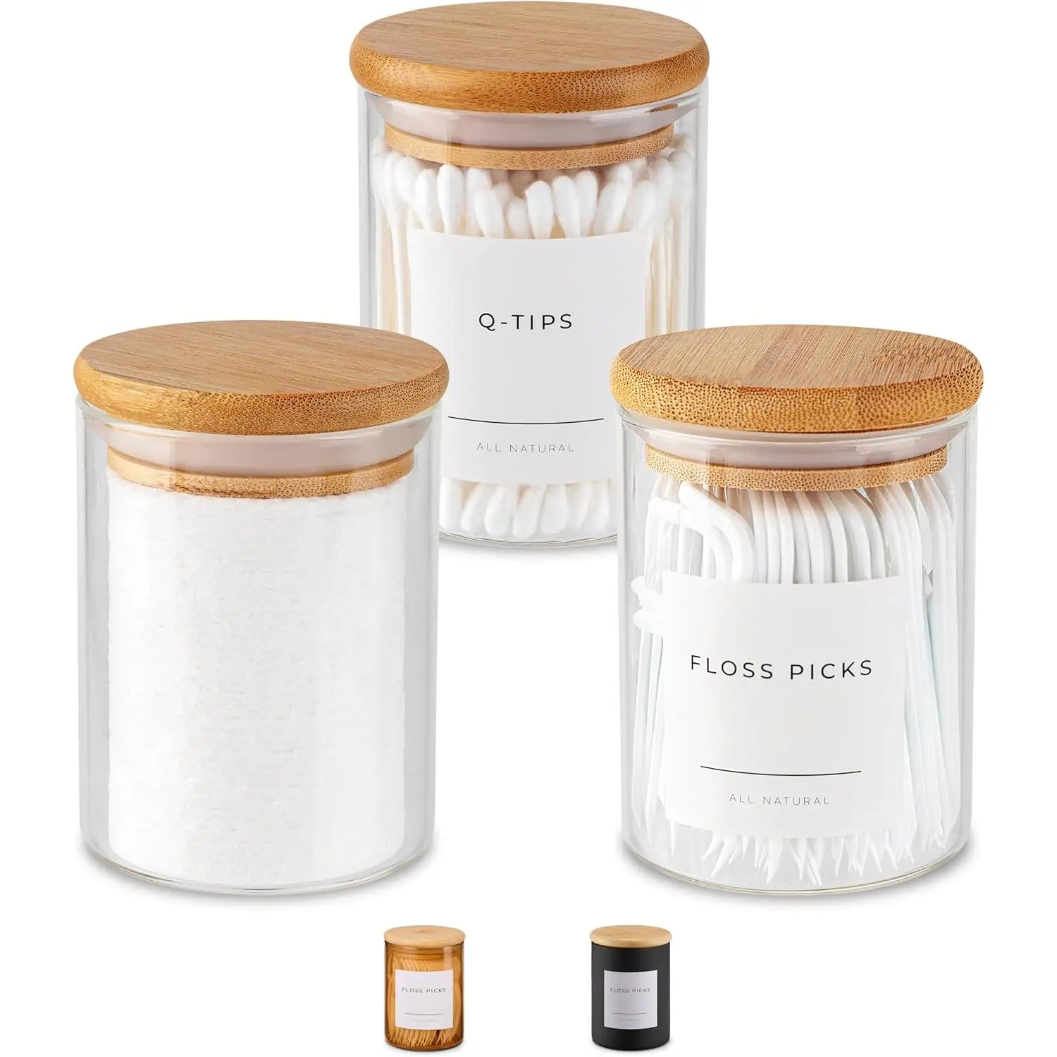 Mini Glass  Jars with  , Small Bathroom  Kitchen Storage Containers, For  Balls, Pads  Swabs, 10 oz, Set of 3 (Clear)