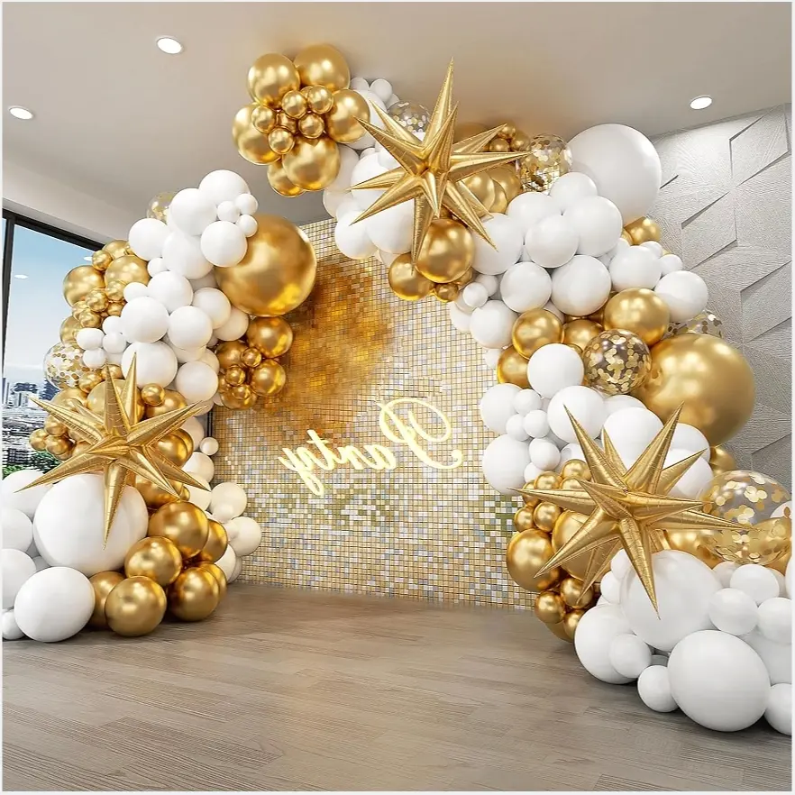 121 Piece Explosion Star Balloon Arch,Includes a 22-inch golden explosion star latex balloons，Ideal for engagements, proposals, weddings, bridal showers, birthdays, holiday parties, graduation celebrations，Scene setup for shopping mall events, etc.