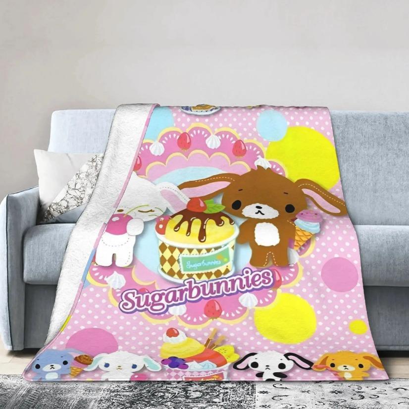 Cute Bunny Strawberry Sherpa Blanket Ultra Soft Pink Plush Flannel Cozy Warm Bedroom Couch Sofa Travel Throw Decor Decorative Throw Perfect Birthday Gift Christmas Gift for Kids Adults Viral Trending Kawaii Fruit Aesthetic Style