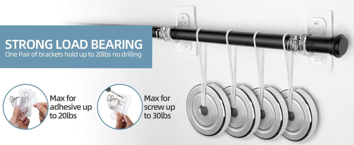 No Rod Bracket Holders, (8 Pack) Self, No-Nail Stick on Wall Rod Hangers for Bedroom and Livingroom