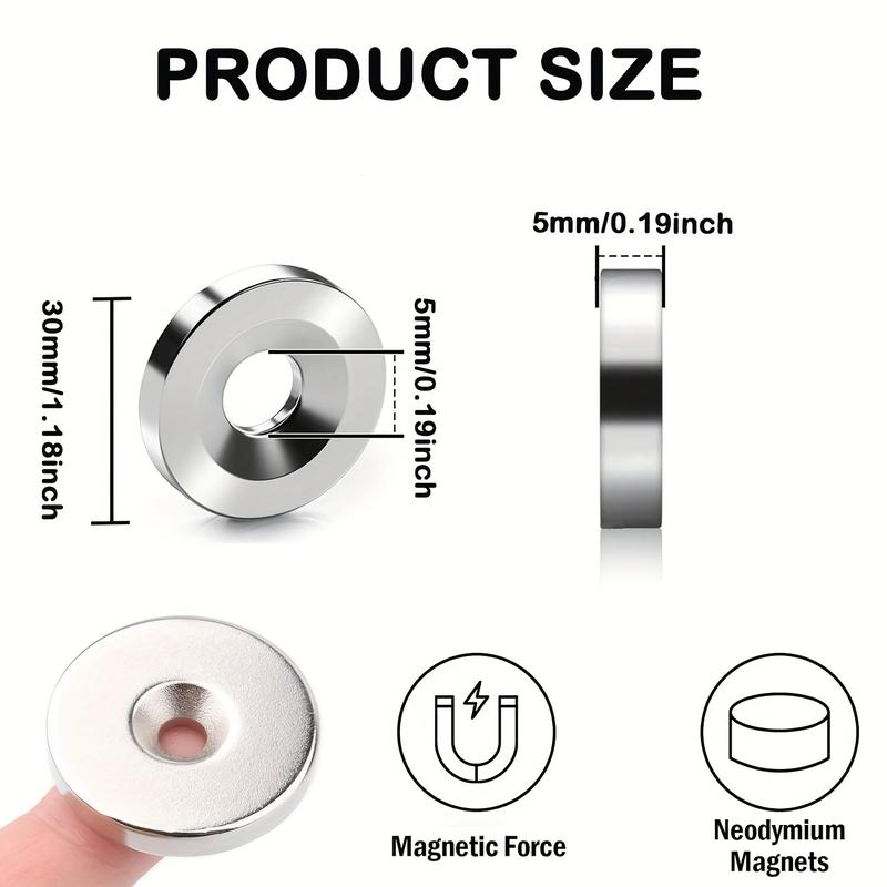 10pcs Round Rare Earth Magnetic Metal Magnets set with Hole for Wall Mounting, 30*5mm Mini Strong Neodymium Magnet ,  10 Pcs Heavy Duty Magnets with Hole in The Center for Warehouse Cruise Ship