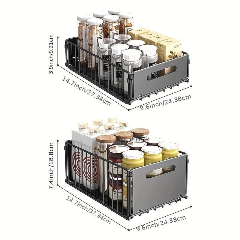 Pull Out Cabinet Storage Box, 2pcs Heavy-duty Sliding Drawer Food Cabinet Rack Fixed with Strong Glue And Handle, Suitable for Kitchen, Living Room, Bathroom, And Home Use