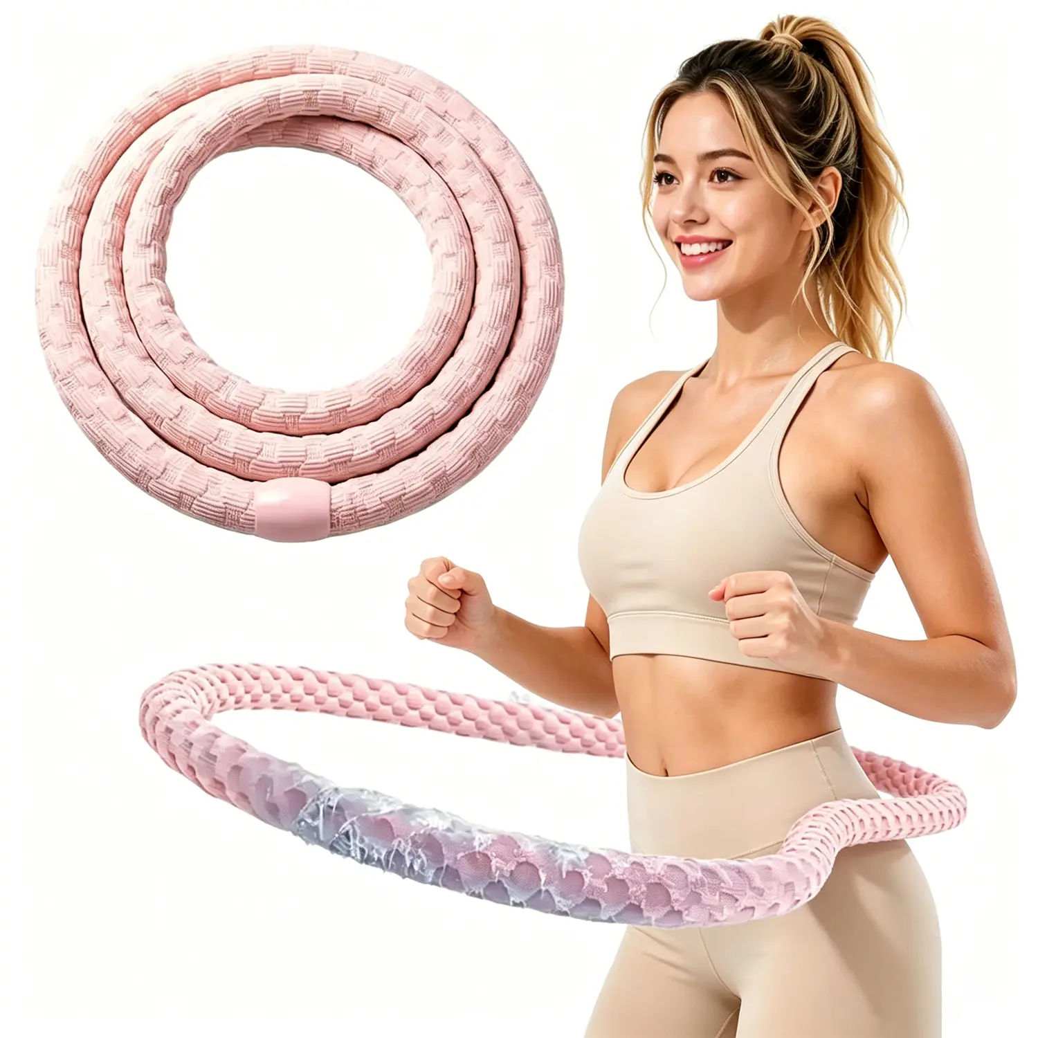 3.3 LBS Soft Spring Hula Hoop for Women, Weighted Foldable Portable Infinity Fitness Hoop, Ideal for Home & Travel Workouts, Exercise Hoop, Exercise Equipment