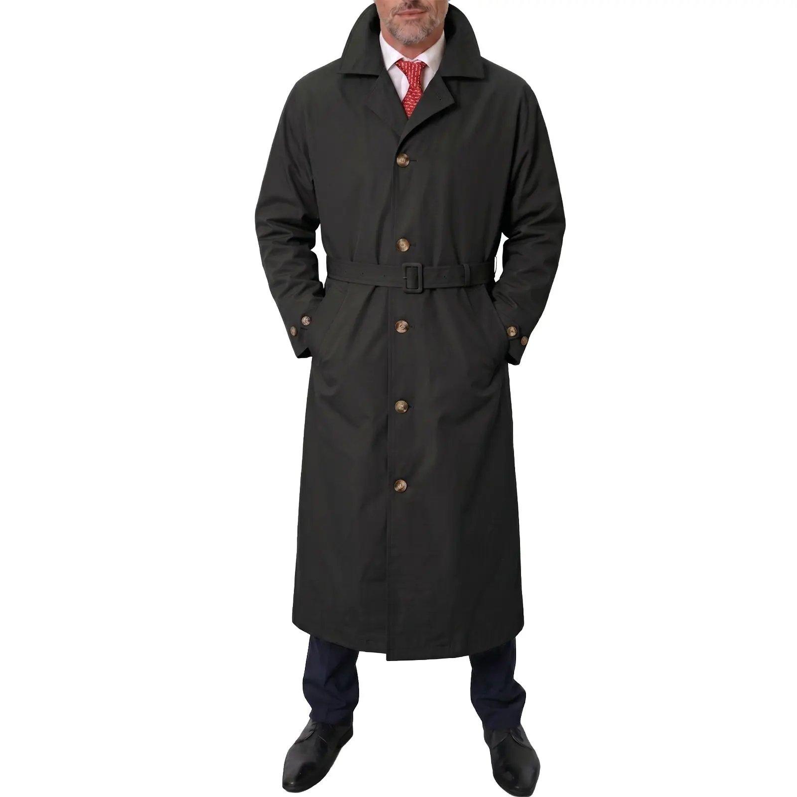 Runcati Men's Trench Coat Single Breasted Notch Lapel Belted Long Overcoat