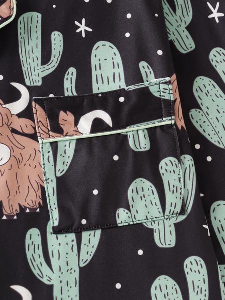 Women's Leopard Print Button Front Pocket Shirt & Pants Pyjama Two-piece Set, Elegant Comfy Long Sleeve Top & Trousers PJ Set, Ladies Sleepwear for All Seasons, Pajama Set