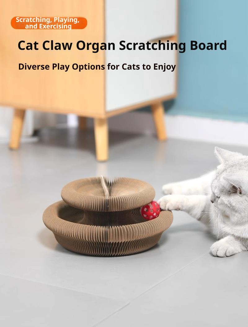 Foldable Magic Accordion Cat Scratcher with Bell, Corrugated Paper Wear-Resistant Cat Grinding Claw Nest, Interactive Self-Play Cat Toy for Boredom Relief