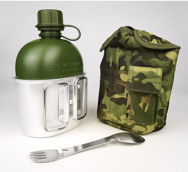 Tactical Military Canteen Kit with Camo Cover, 1L Portable Water Bottle Set for Camping, Hiking, Survival & Outdoor Adventures