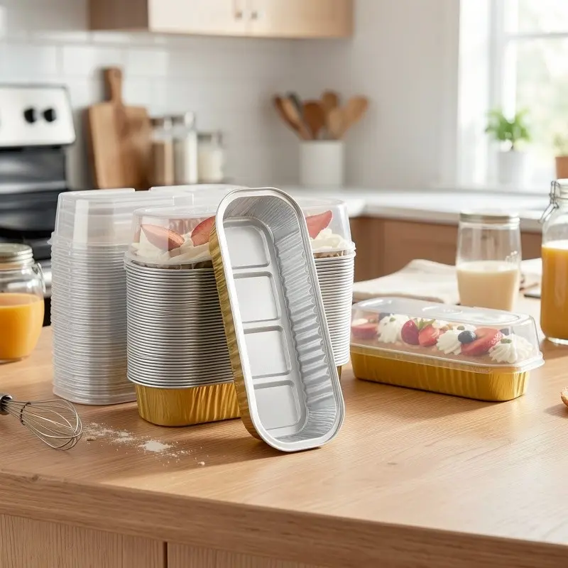 100pcs (50 Boxes+50 Lids) Disposable Aluminum Foil Mini Bread Pans with Lids -6.8oz Rectangular Baking Cups for Bread, Cheesecakes & More - Easy to Cleanand Carry