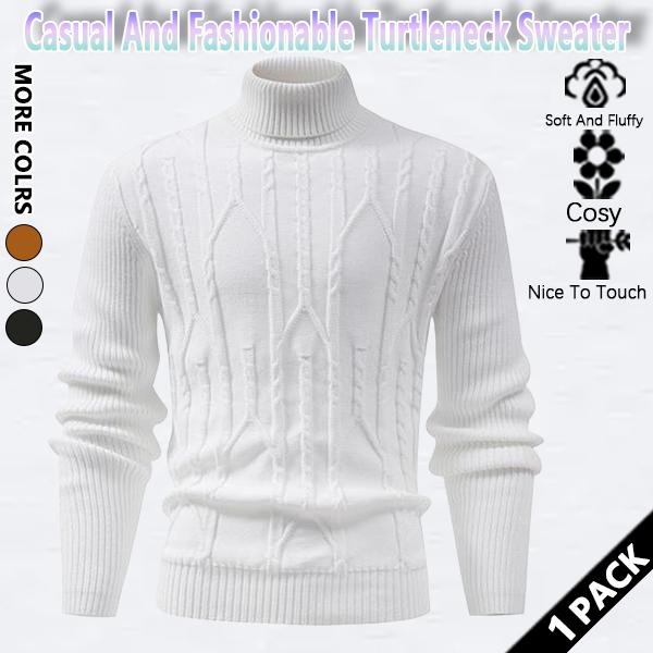 Men's regular textured turtleneck sweater, casual long-sleeved top for autumn and winter, fashionable men's everyday knitwear.