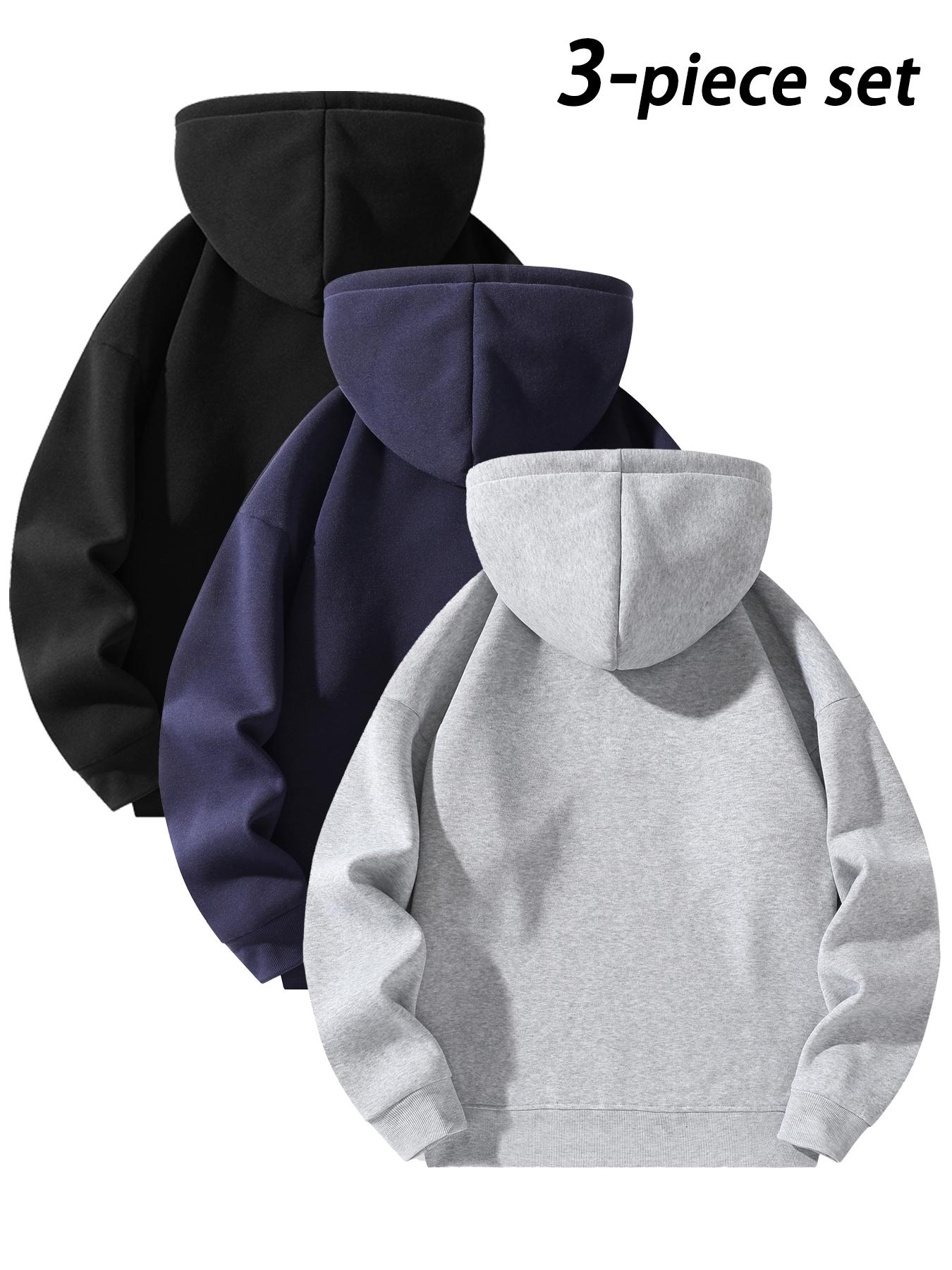 Men's Half-Zip Fleece Hoodie, Casual Plain Long Sleeve Drop Shoulder Sweater, Thick Fabric for Fall & Winter, Sporty Fashion Pullover