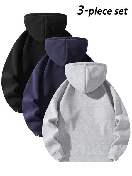 Men's Half-Zip Fleece Hoodie, Casual Long Sleeve Drop Shoulder Sweater, Thick Fabric for Fall & Winter, Sporty Fashion Pullover