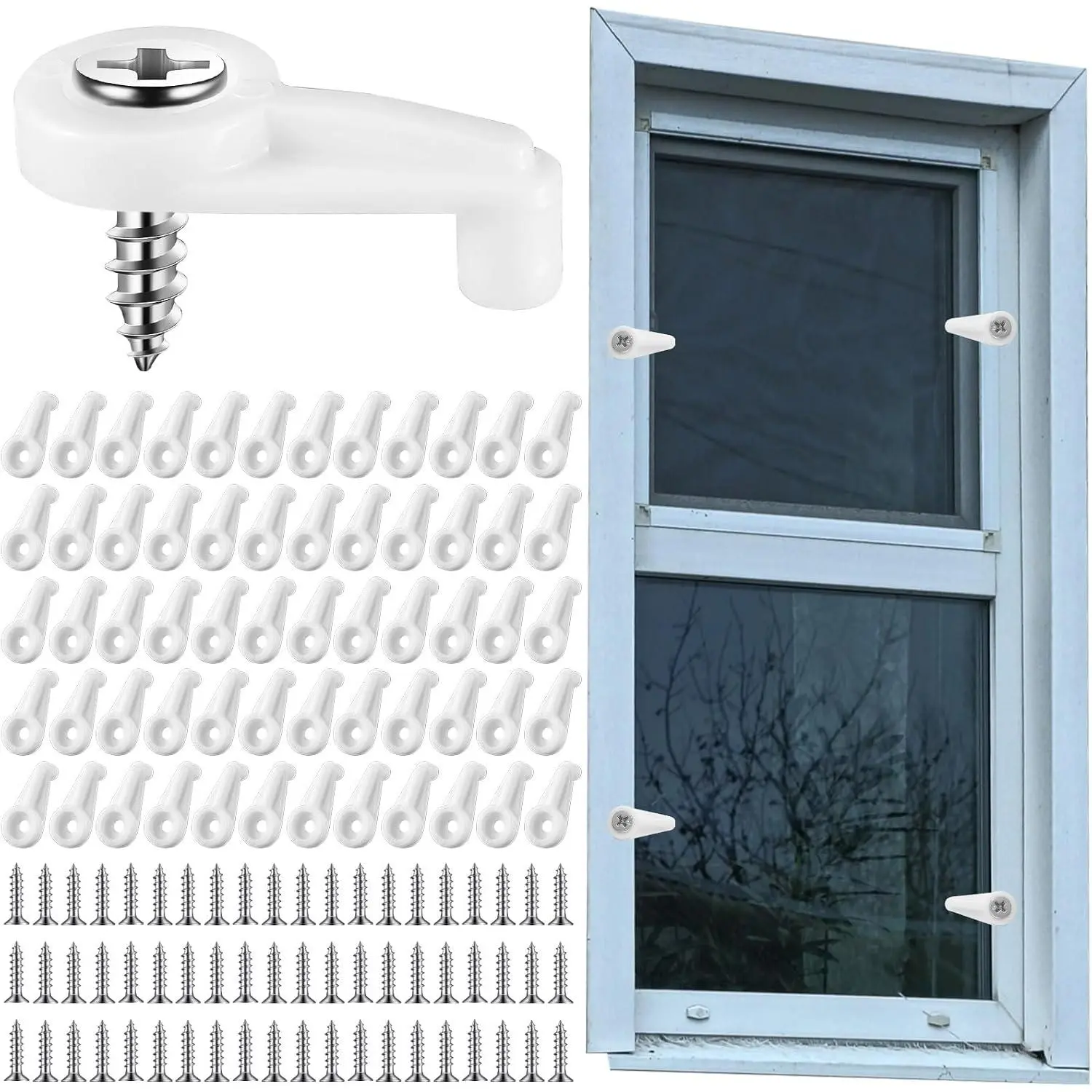 60 count Window Screen Clips with Screws Storm Window Clips, White | Windows Screen Holder Clip,  Stability, for Securing Fastens Windows Screen Door Panels,  Office