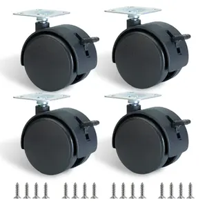 2 Inch Furniture Caster Wheels 4pcs Swivel Plastic Rollers with Locks Stainless Screws Small Universal Plate Wheel Casters Replacement for Cabinet Drawer Table Desk Cart in Office Kitchen