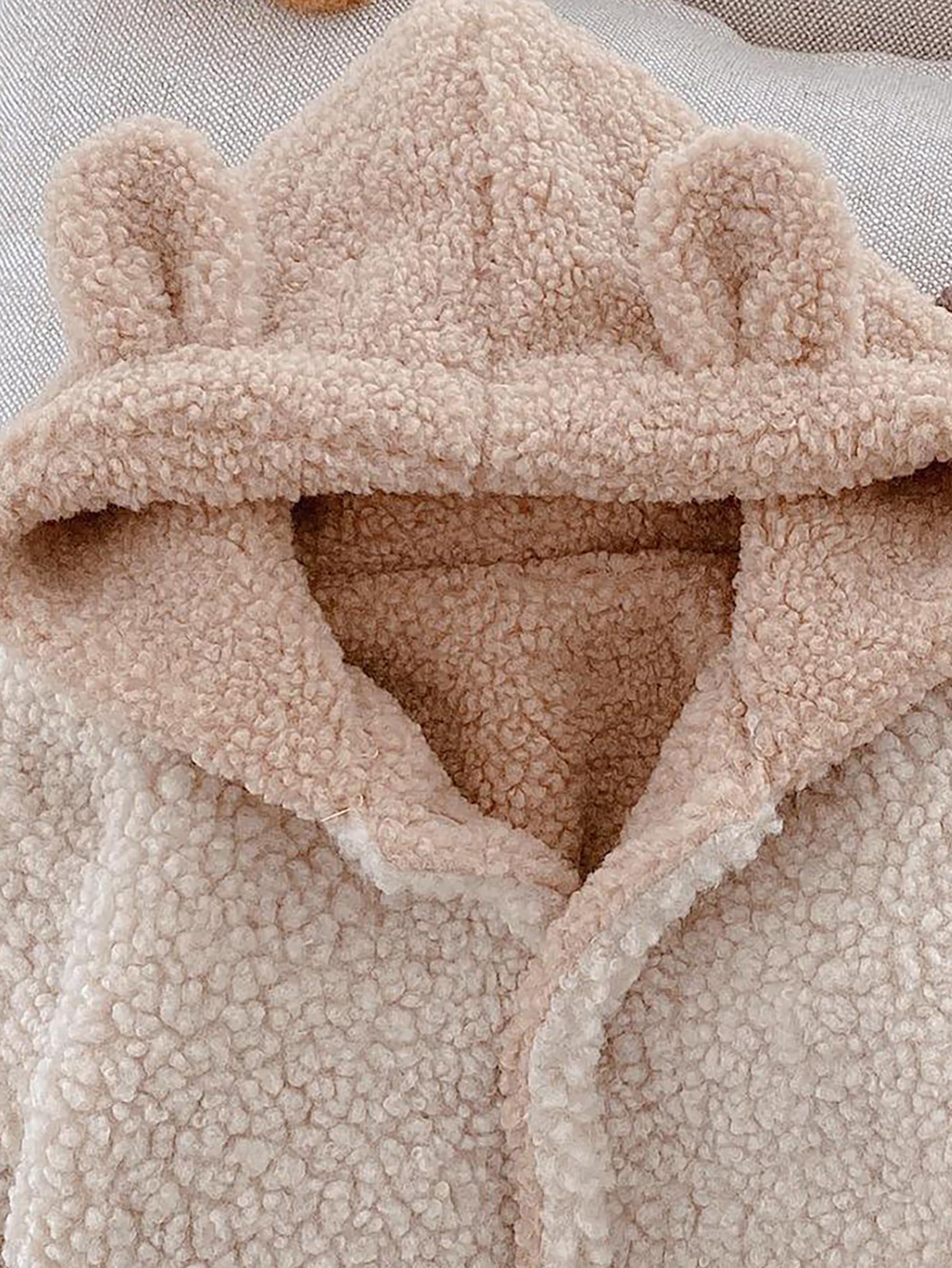 Girls' Plush Hooded Winter Jacket with Pockets - Soft Warm Coat, Cozy Full-Zip Outerwear for & Youth, Stylish Cold Weather Jacket for Everyday & Special Occasions (Easy On/Off), Seasonal Wear, Unisex ' Coat