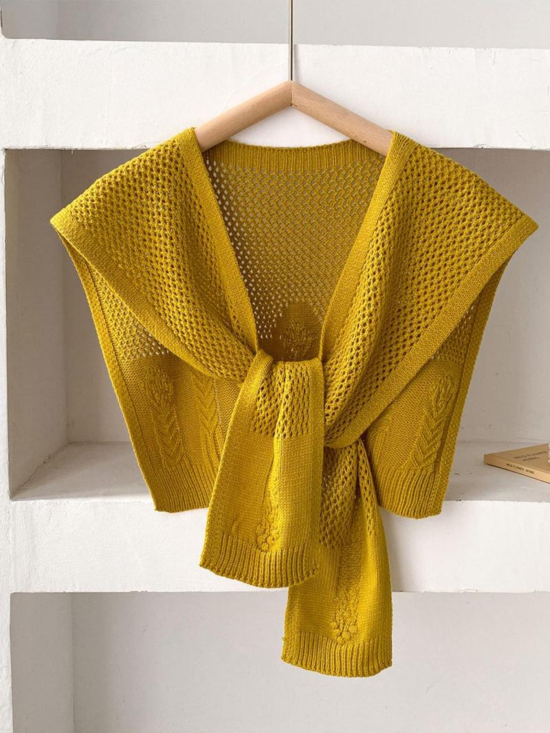 Women's Solid Color Hollow Out Cable Knit Shawl, Casual Open Front Long Sleeve Cover Up Top for Spring & Fall, Fashion Women's Knit Clothing for Daily Wear