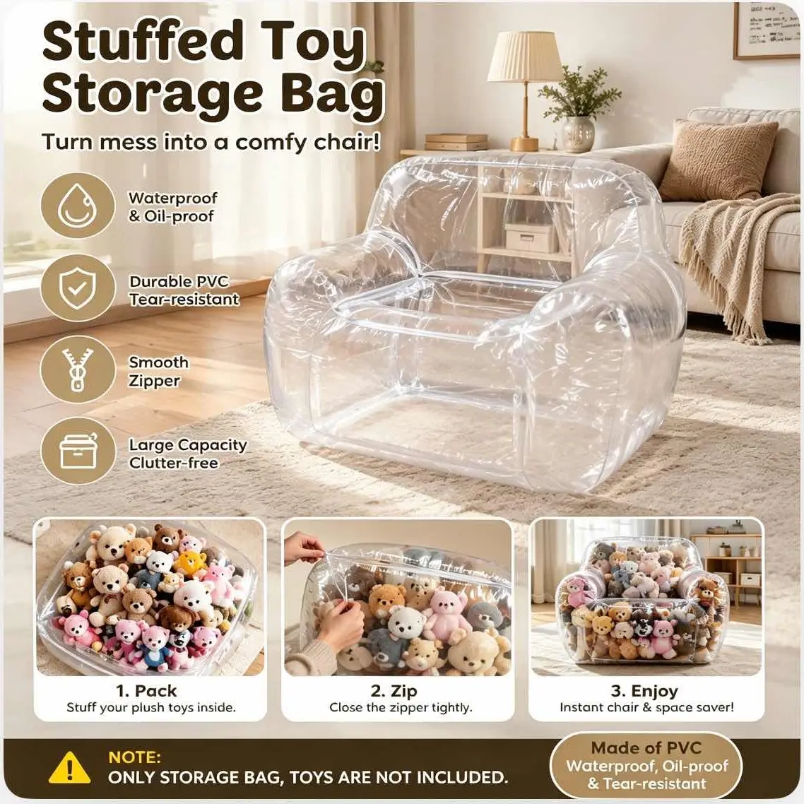 DIY Transparent Doll Sofa Cover, PVC Filled Animal Storage Organizer Display Rack, Cute Mini Furniture for Interior Room Decor and Collection Storage, Clear Plastic Organizers