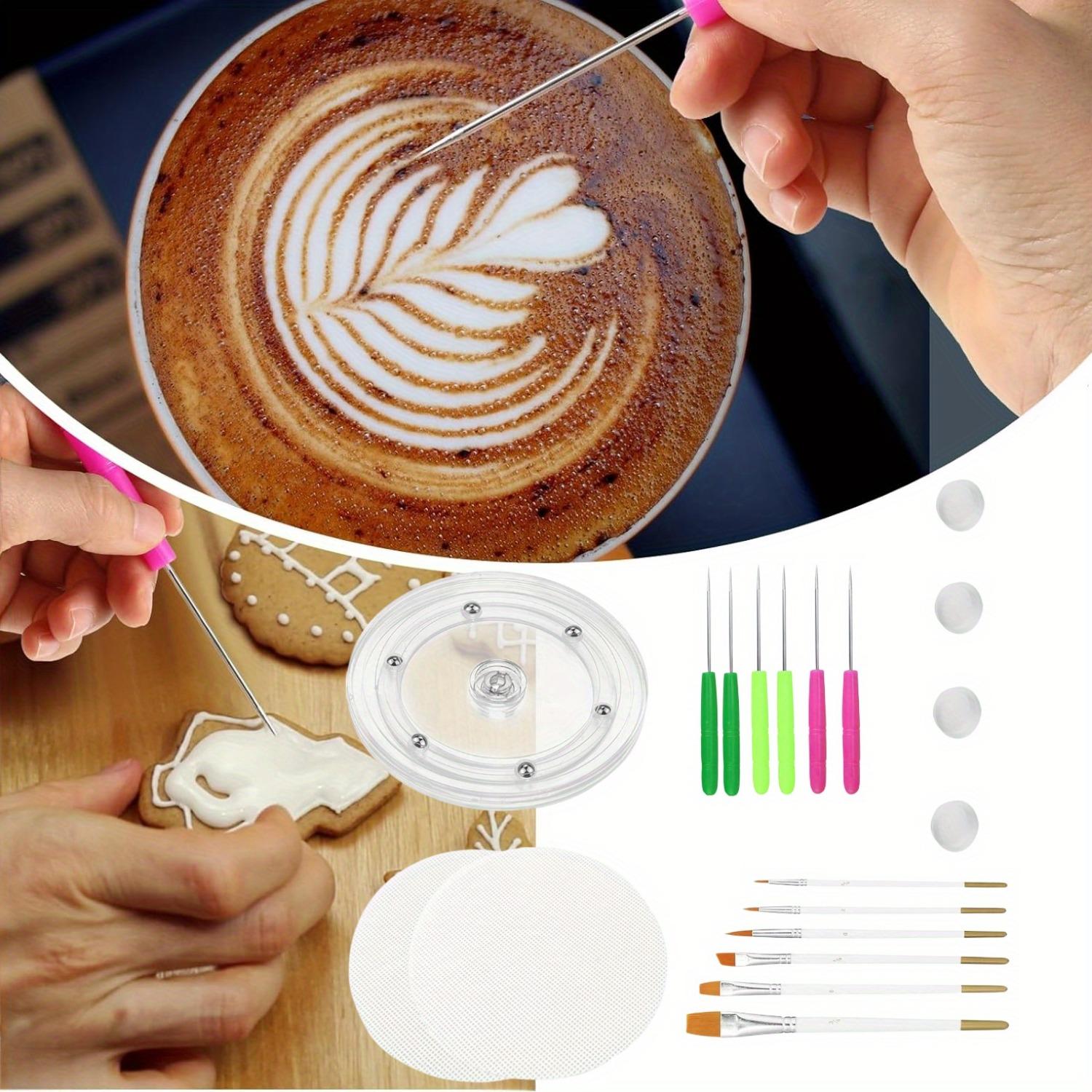 19 Pcs Cookie Decorating Kit Supplies Including 1 Acrylic Turntable 6 Scribe Needle 2 Silicone Mesh Mats 6 Cookie Decoration Brushes 4 Rubber Feet Bumpers