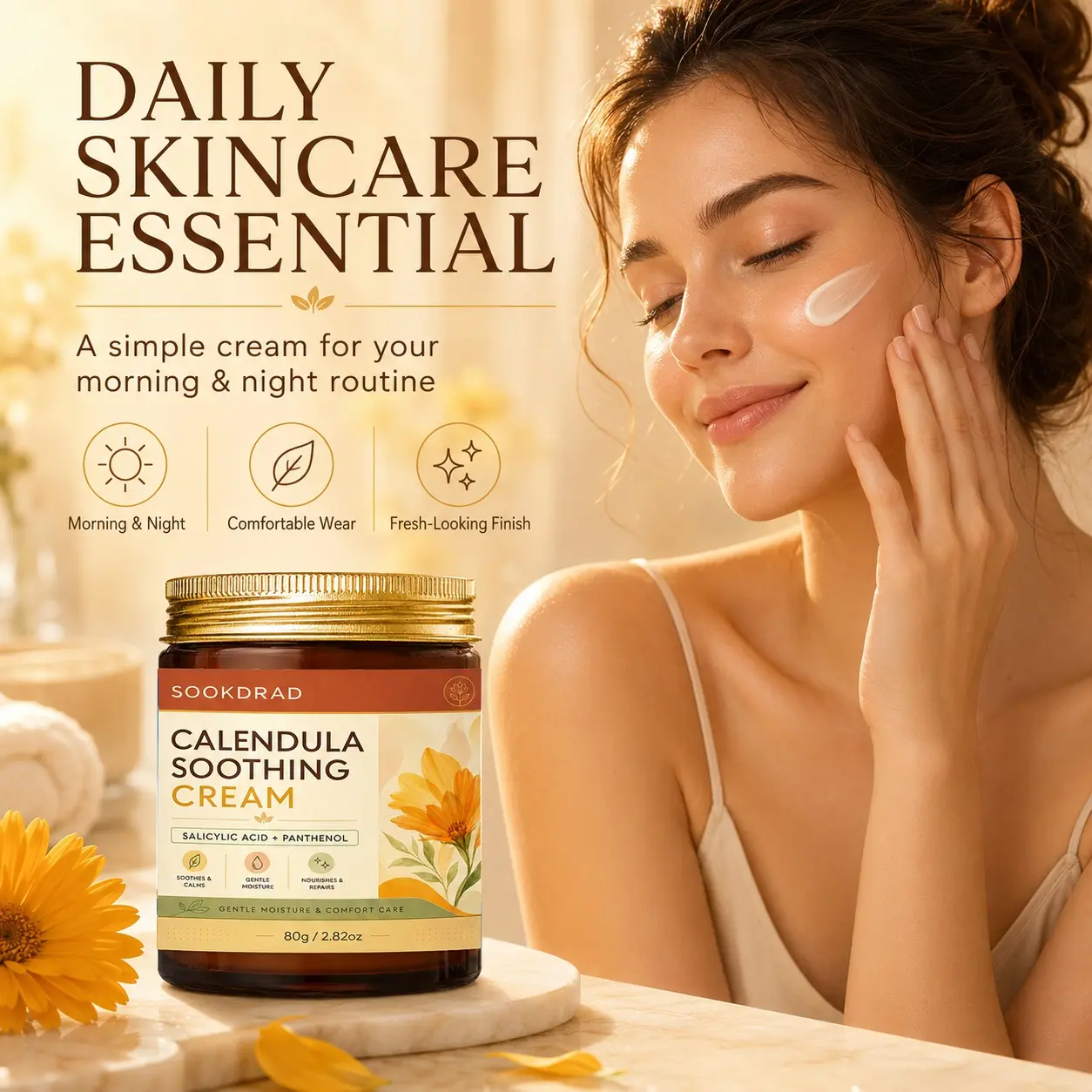 Calendula Soothing Cream, Salicylic Acid, Panthenol, Soothes and Calms, Gentle Moisture, Nourishes and Repairs, 80g/2.82oz