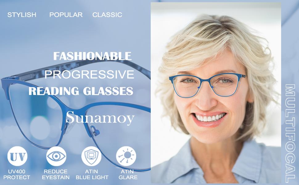 Progressive Multifocal Reading Glasses Women Cat Eye No Line Multifocus Transition Blue Light Reader Lady Metal Frame Progressive Multifocal Reading Glasses Women Cat Eye No Line Multifocus Transition Blue Light Reader Lady Metal Frame