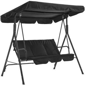 YJ-Garvee 3 Person Porch Swing Chair,Outdoor Patio Swing Chair with Adjustable Canopy and Armrests,Breathable Fabric Seat & Backrest,Outdoor Swing for Backyard, Garden, 600 Lbs Max Load